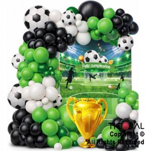 SET DE GLOBOS ARCO XL FELIZ CUMPLEA�OS FUTBOL PELOTAS VERDE NEGRO Y BLANCO ZQ 81 UNIDADES